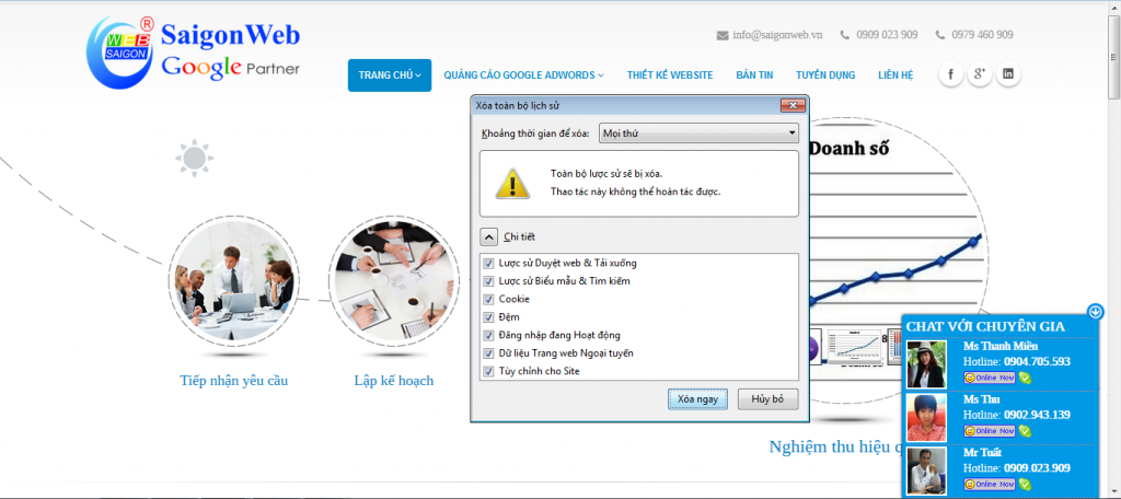 Xoá Cookies và Cache trong các trình duyệt web